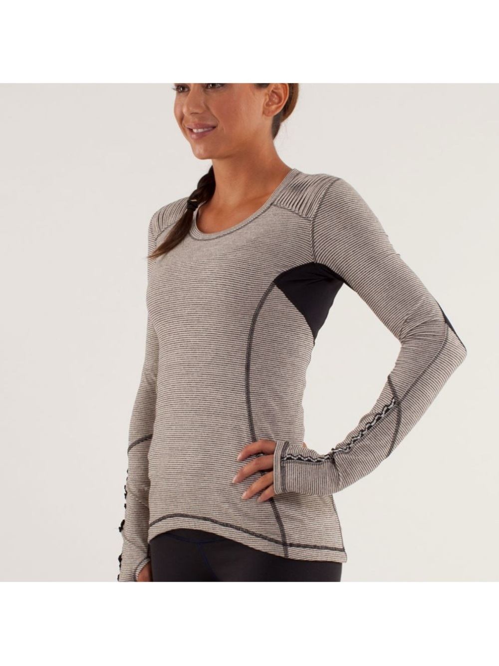 lululemon athletica Striped Gray Long Sleeve Tee with Black Panels